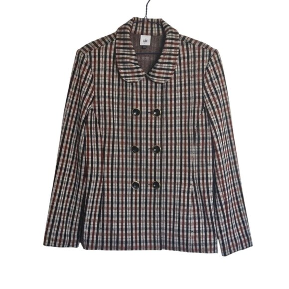 Cabi Jazzy Toffee Plaid Rust Ivory Black Jacket Size L - Picture 4 of 8